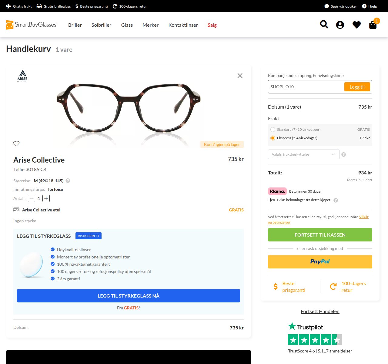 Where to enter the discount code on the SmartBuyGlasses website