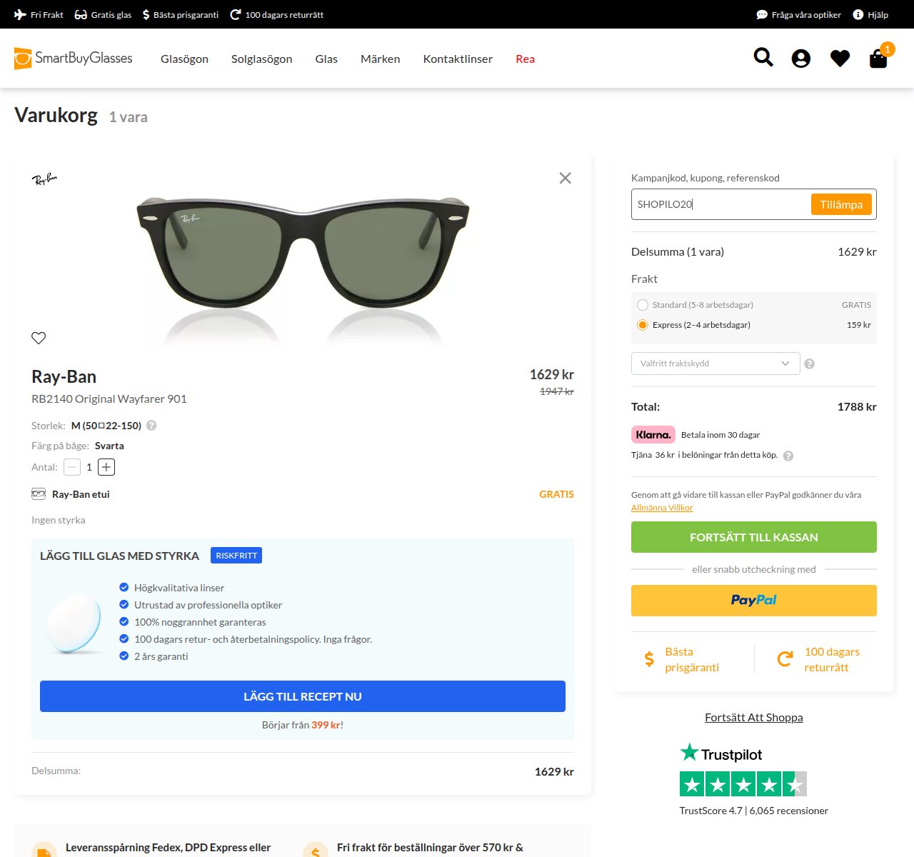 Var du anger rabattkoden på SmartBuyGlassess webbplats
