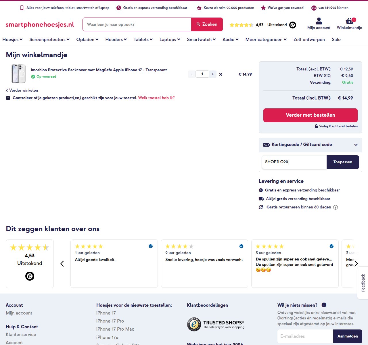 Waar je de kortingscode invoert op de Smartphonehoesjes.nl-website