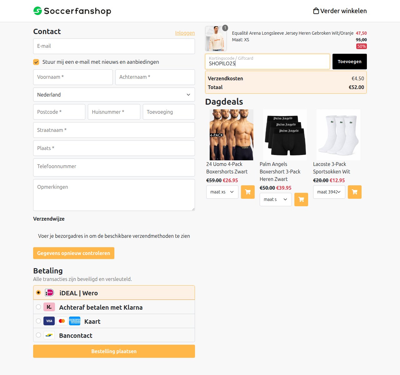 Waar je de kortingscode invoert op de Soccerfanshop-website