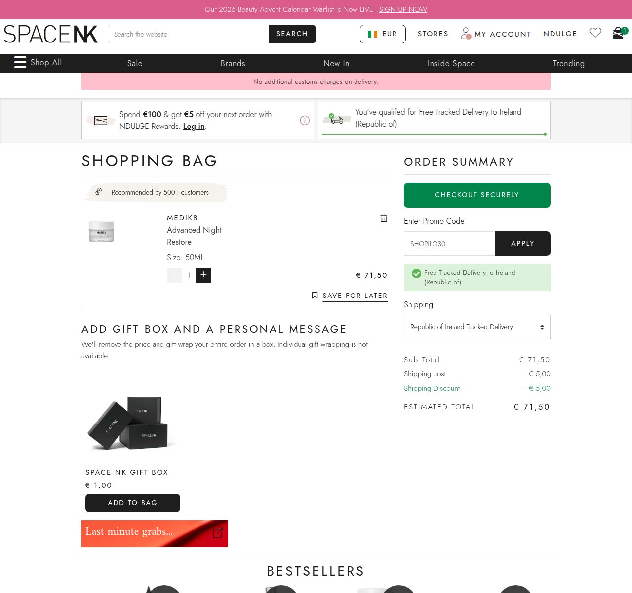 Where to enter the discount code on the Space NK website