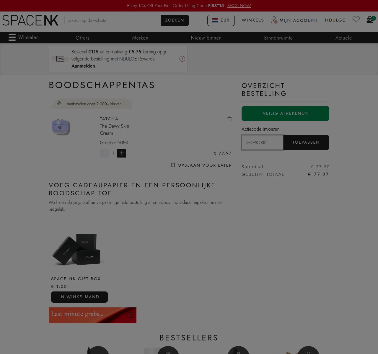 Waar je de kortingscode invoert op de Space NK-website