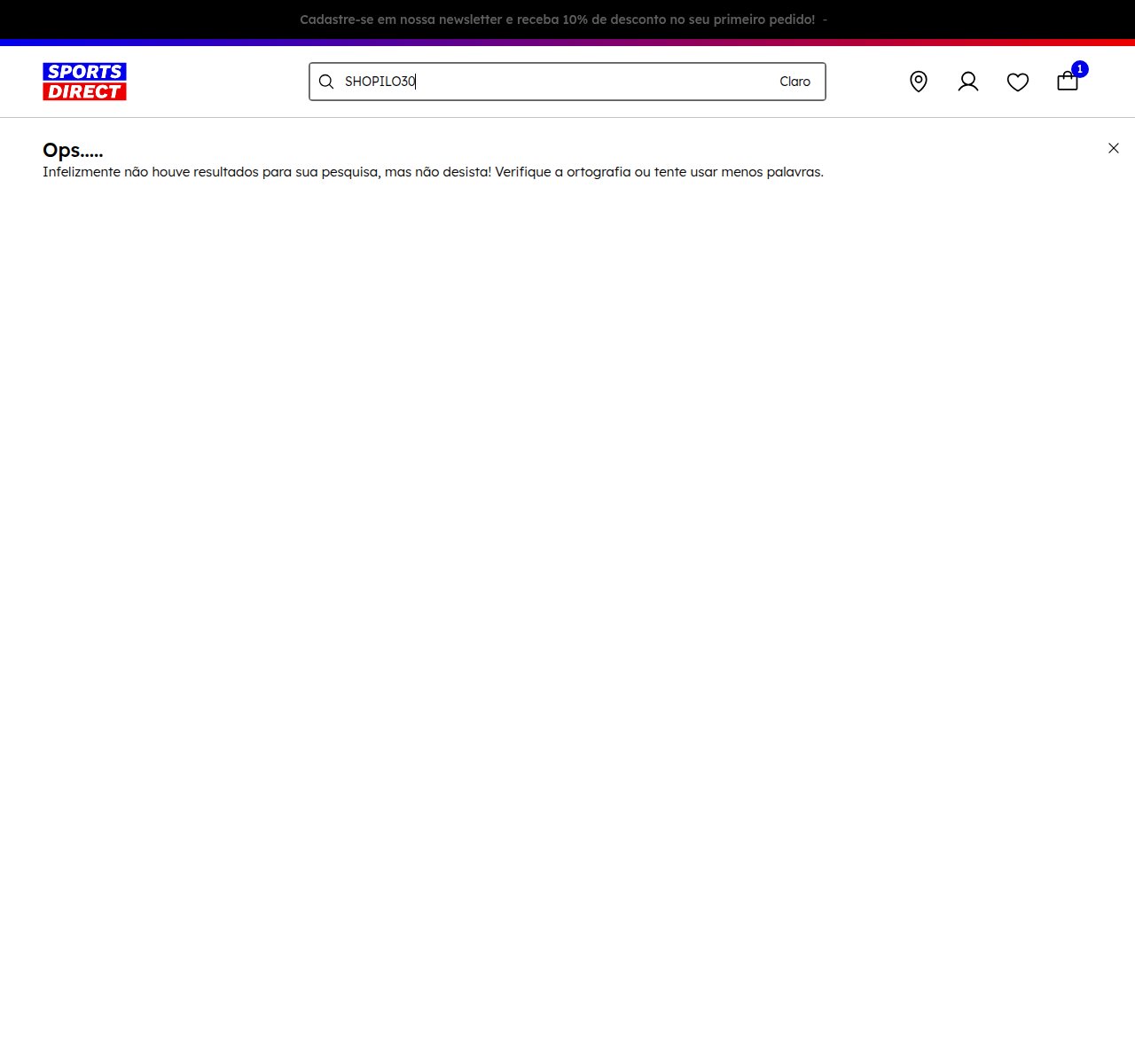 Onde inserir o código de desconto no site da Sports Direct