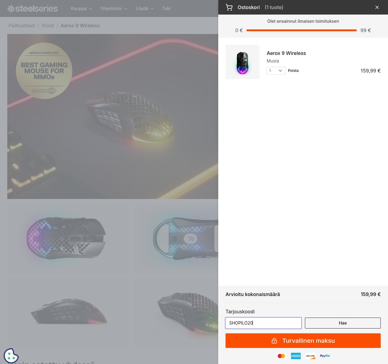 Mihin alennuskoodi syötetään SteelSeries-sivustolla