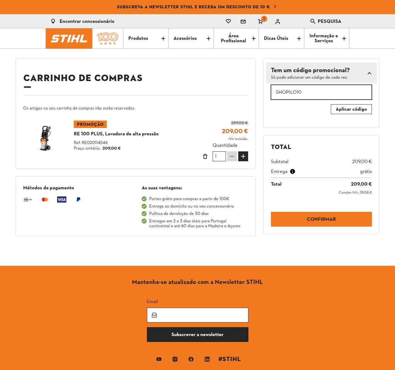 Onde inserir o código de desconto no site da STIHL