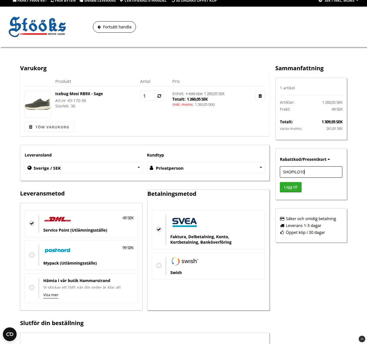 Var du anger rabattkoden på Stöökss webbplats
