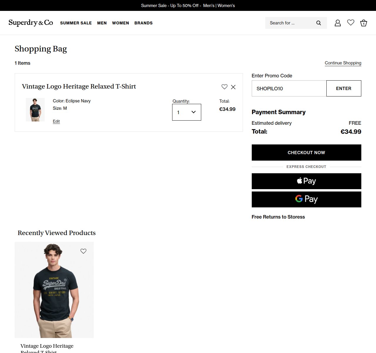 Where to enter the discount code on the Superdry website