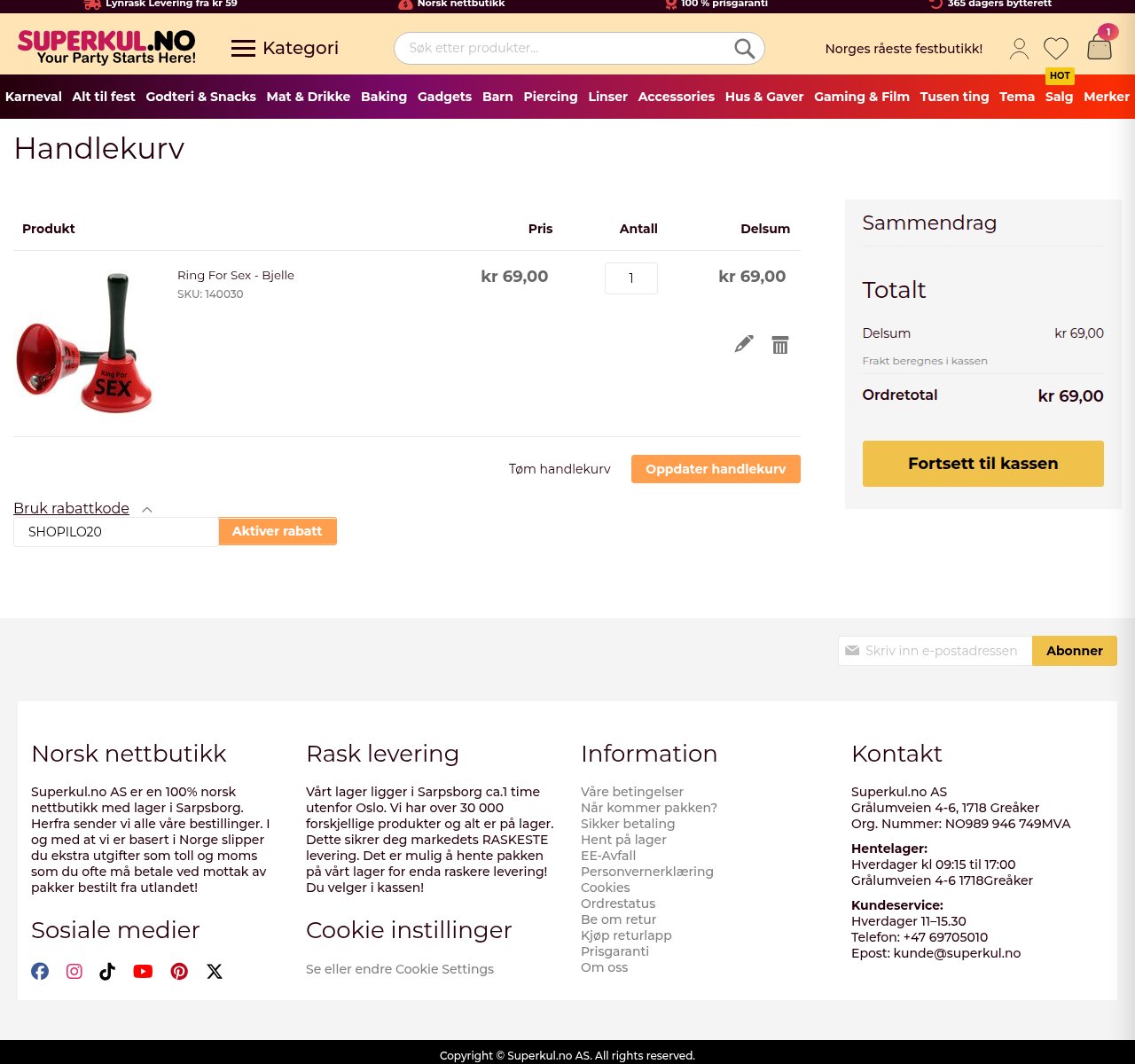 Where to enter the discount code on the Superkul.no website