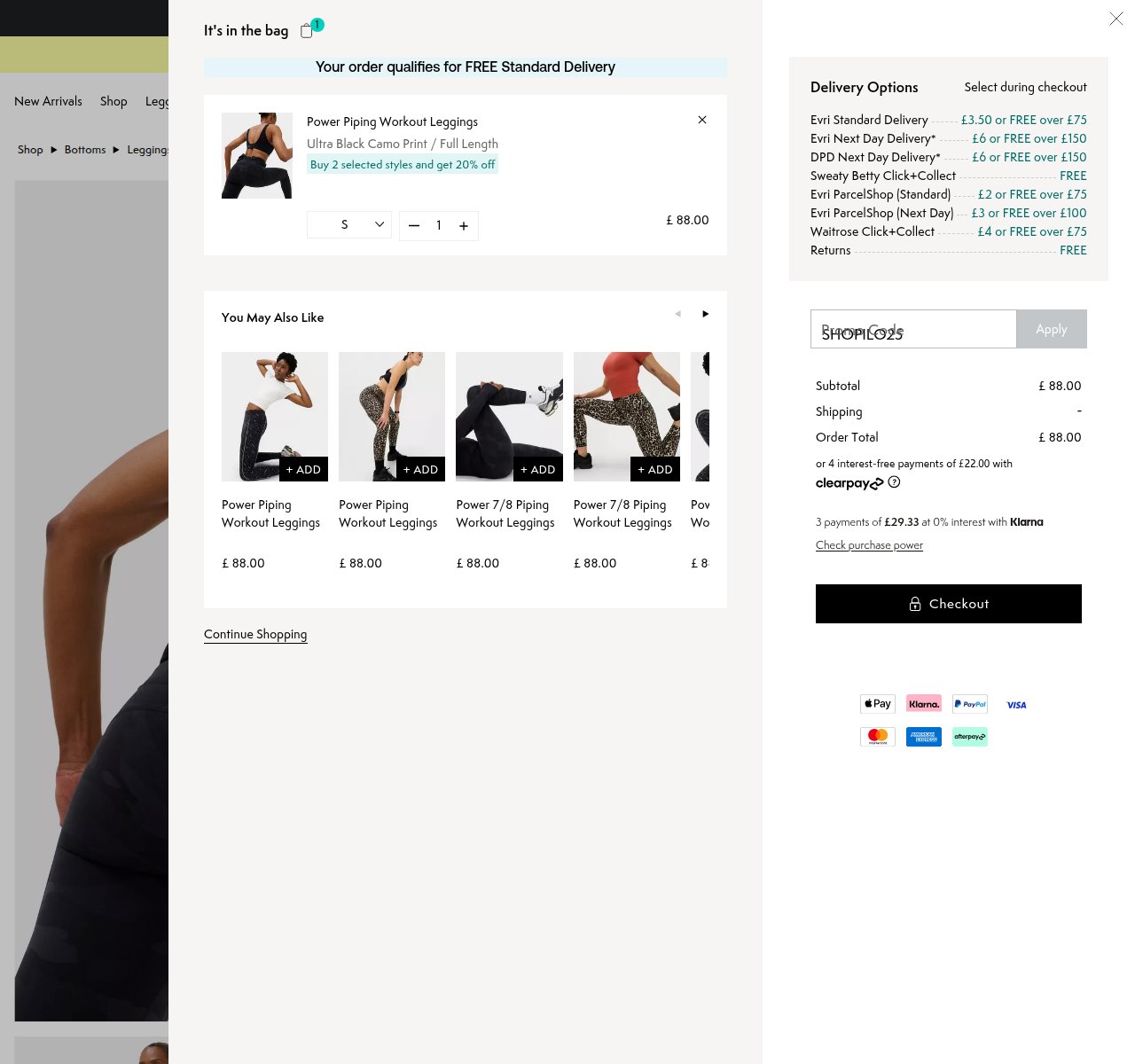 Where to enter the discount code on the Sweaty Betty website