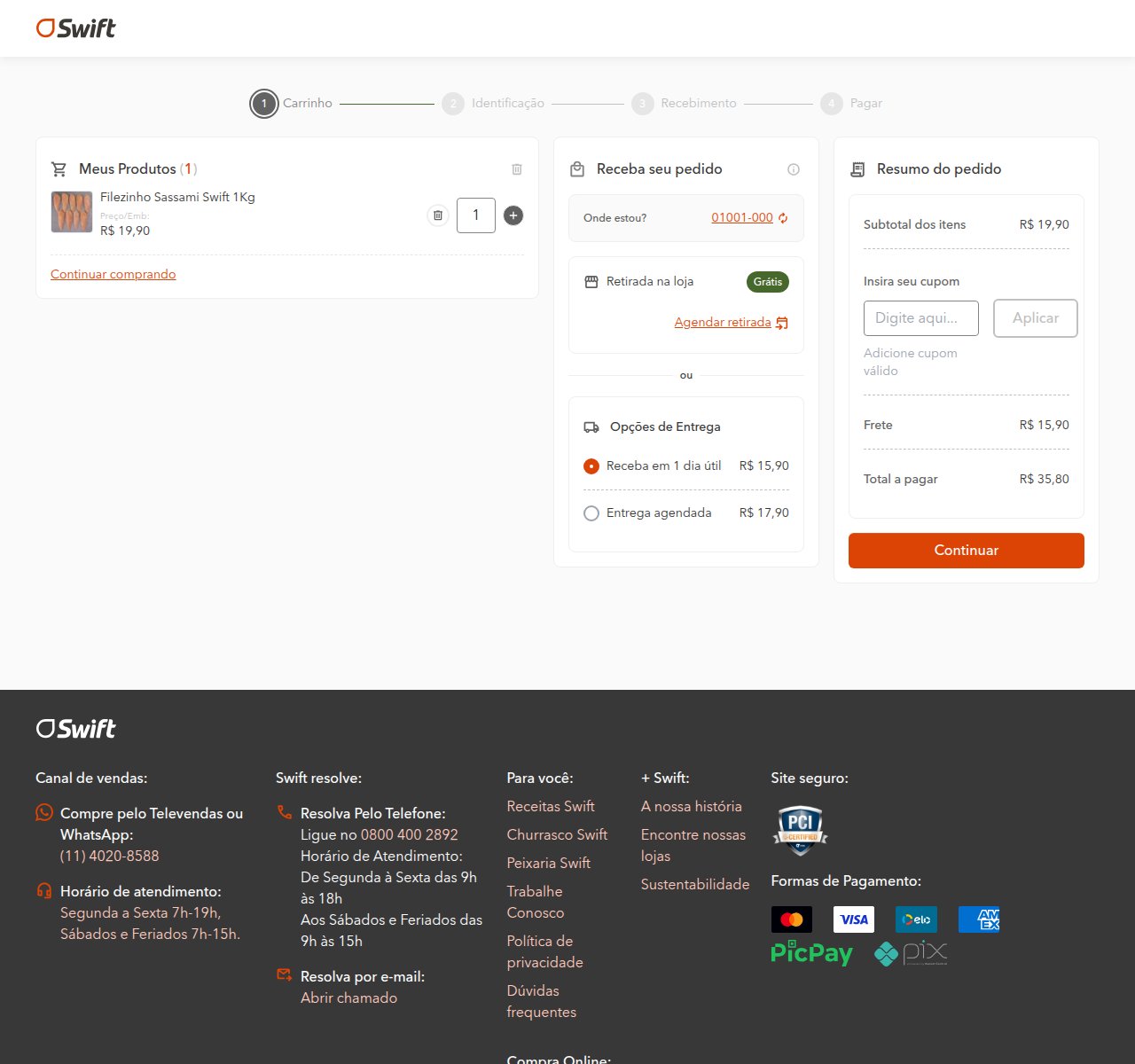 Onde inserir o código de desconto no site da Swift