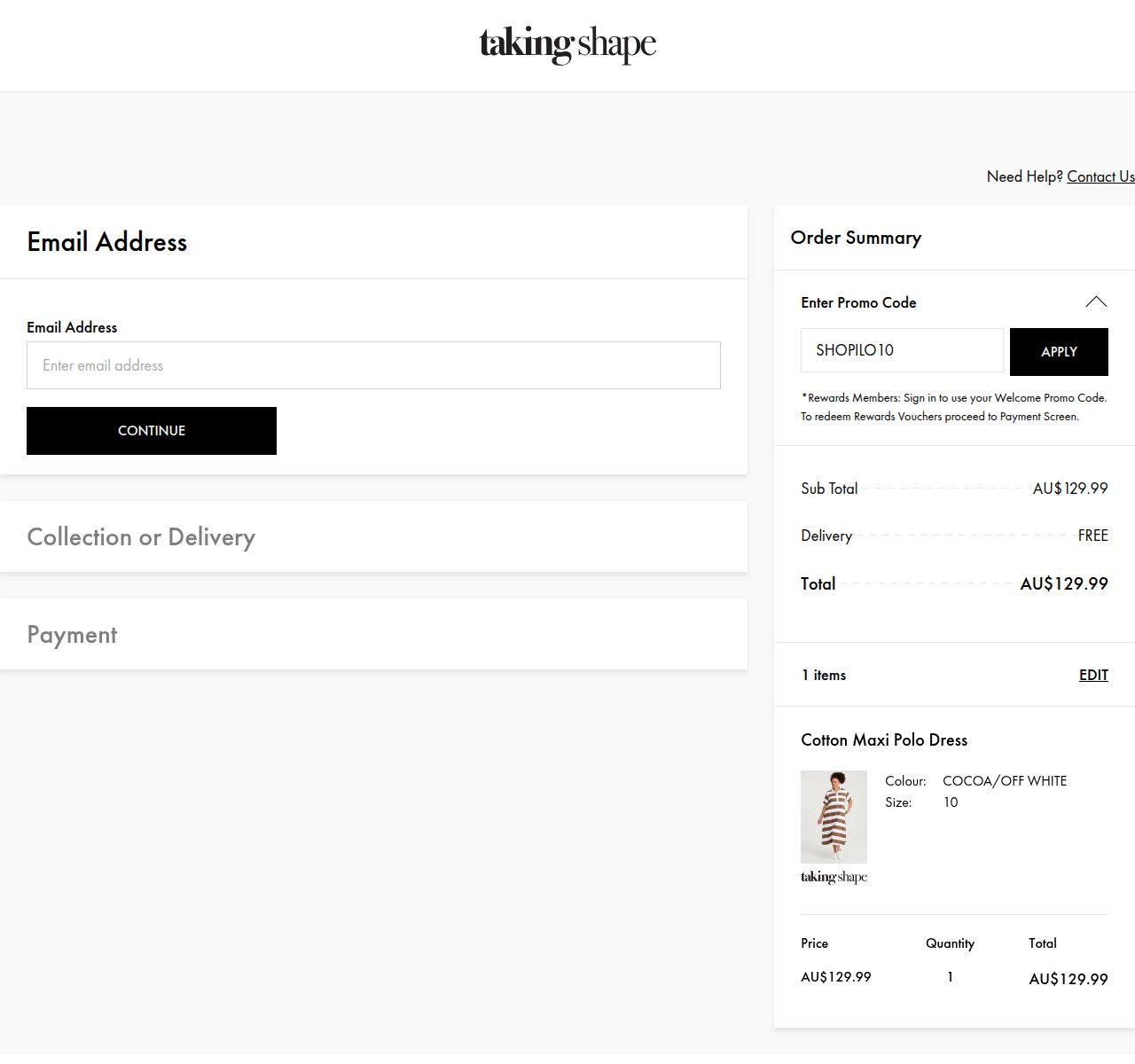 Where to enter the discount code on the Taking Shape website