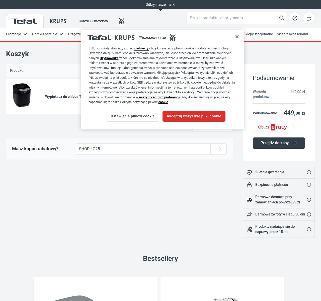 Gdzie wpisać kod rabatowy na stronie Tefal
