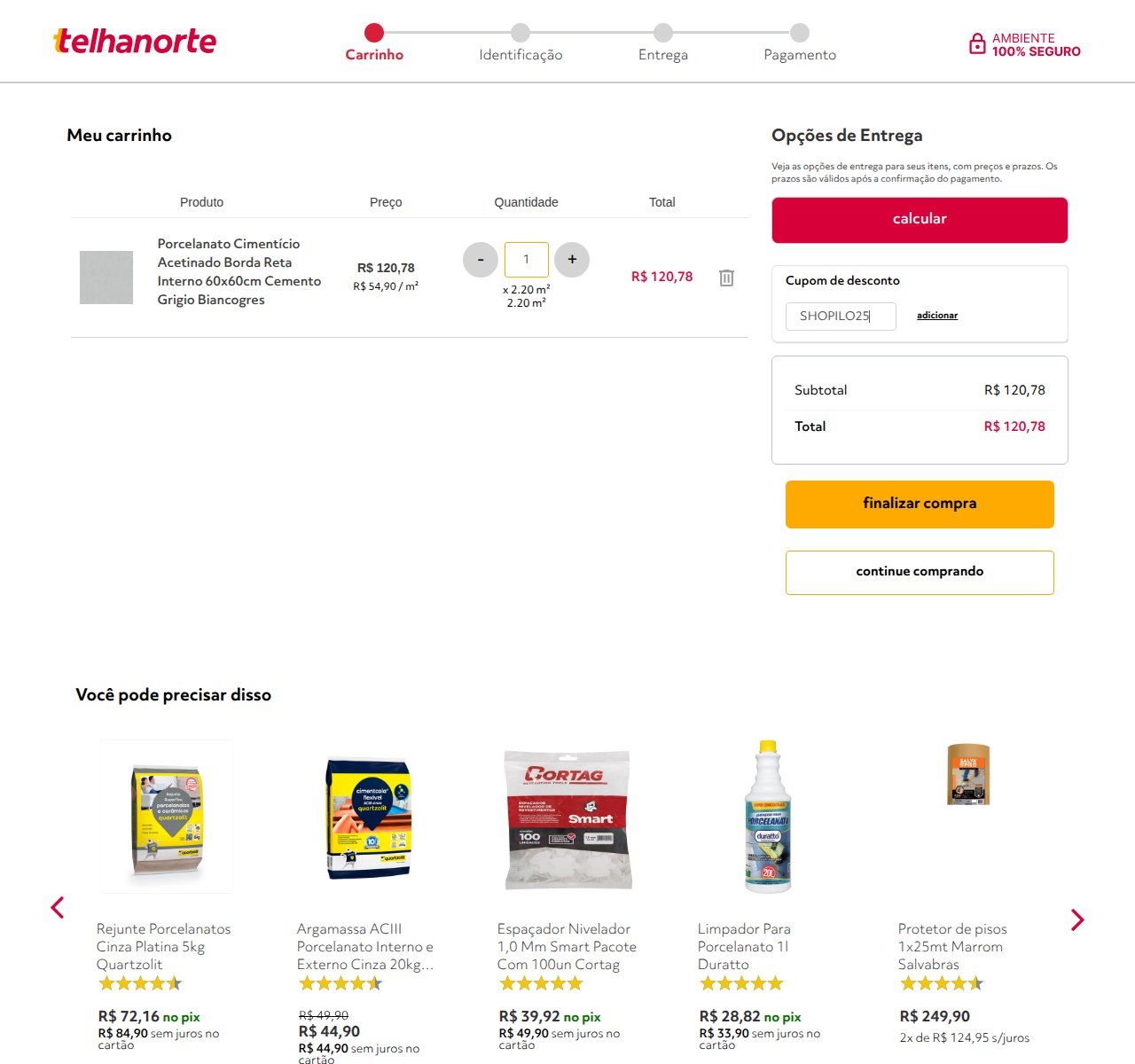 Onde inserir o código de desconto no site da Telhanorte