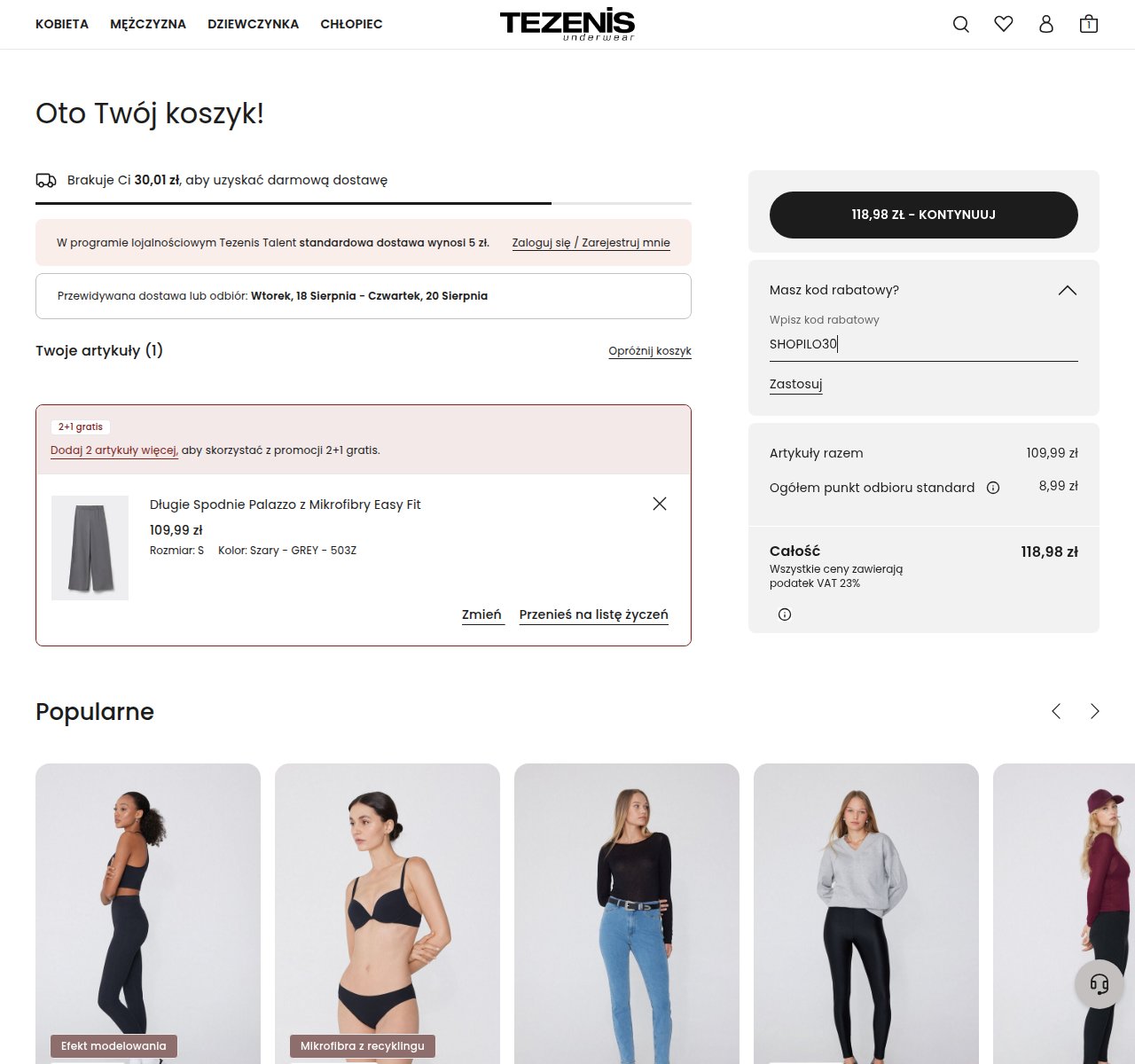 Gdzie wpisać kod rabatowy na stronie Tezenis