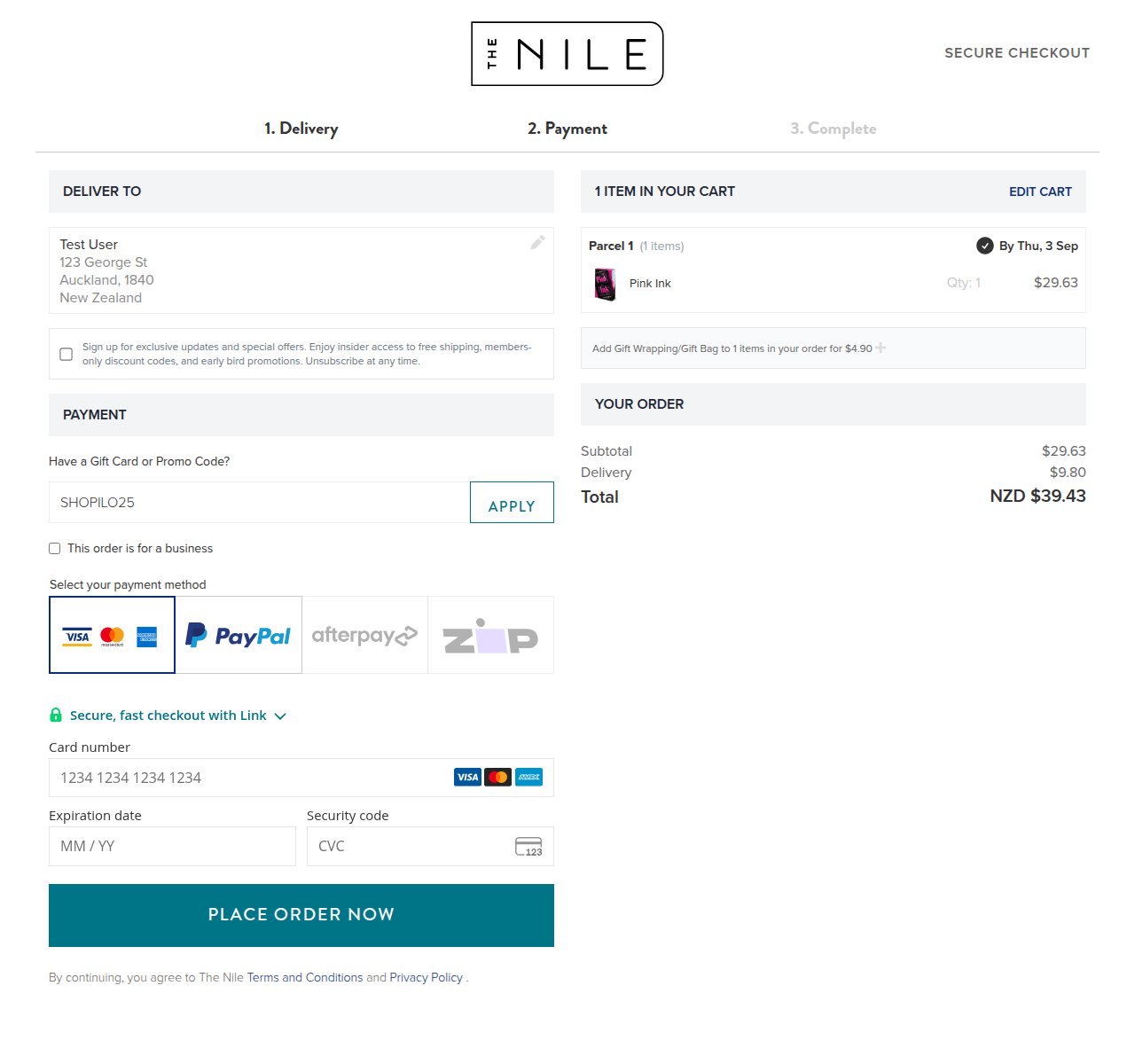 Where to enter the discount code on the The Nile website