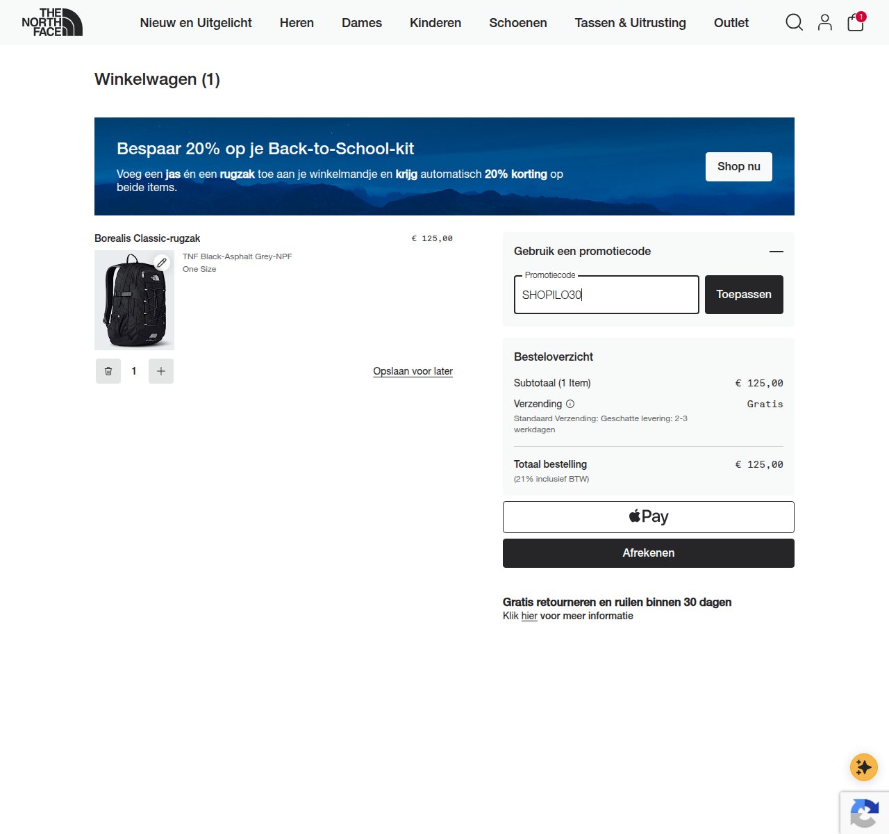 Waar je de kortingscode invoert op de The North Face-website
