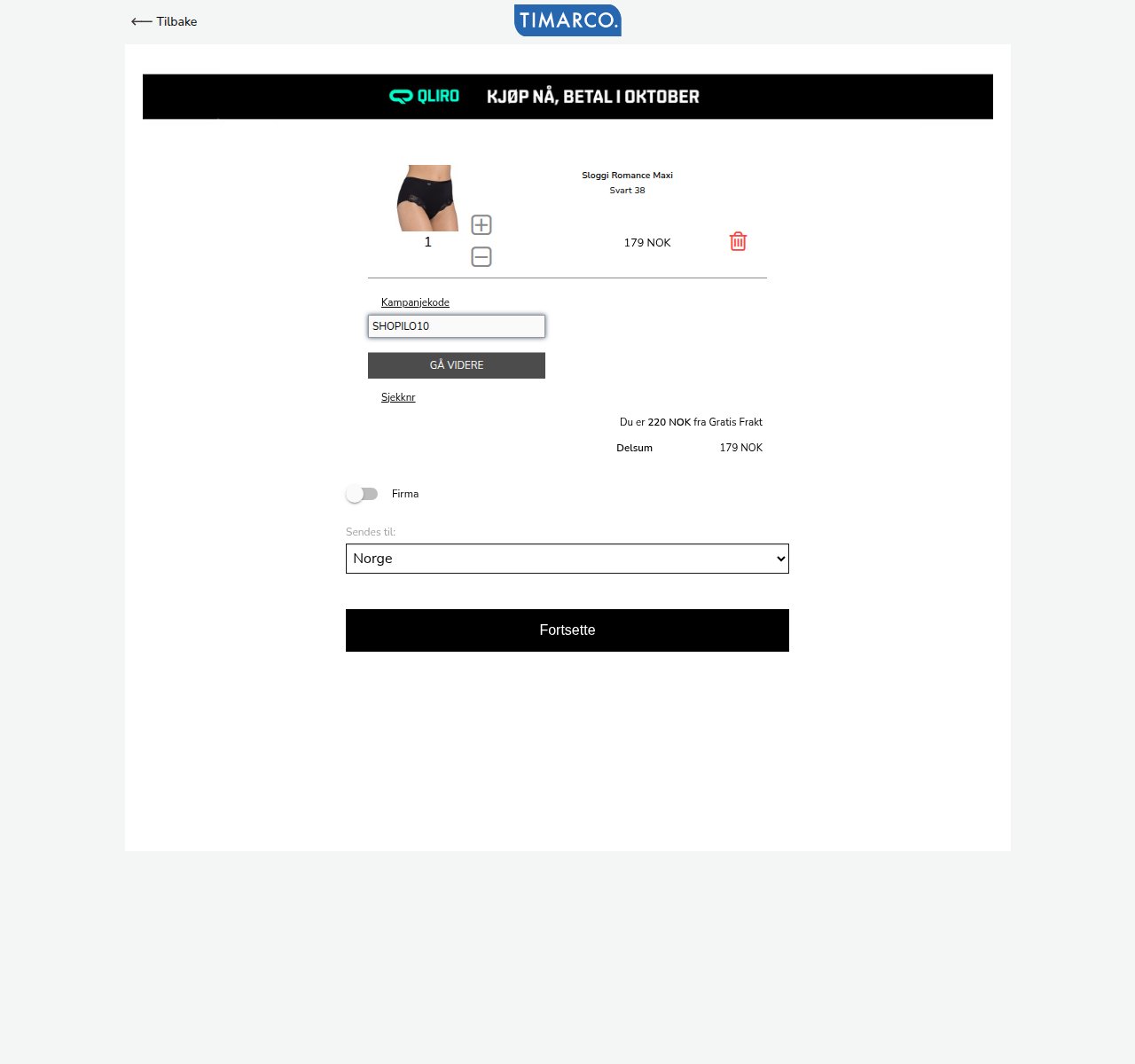 Where to enter the discount code on the Timarco website