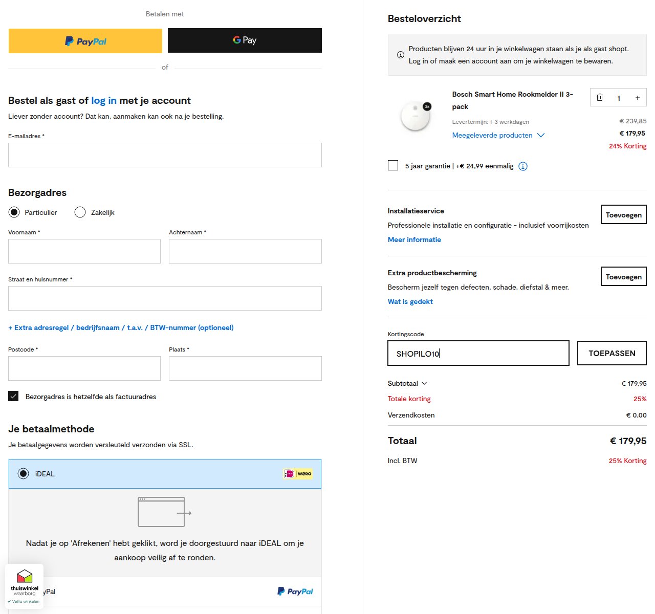 Waar je de kortingscode invoert op de Tink-website