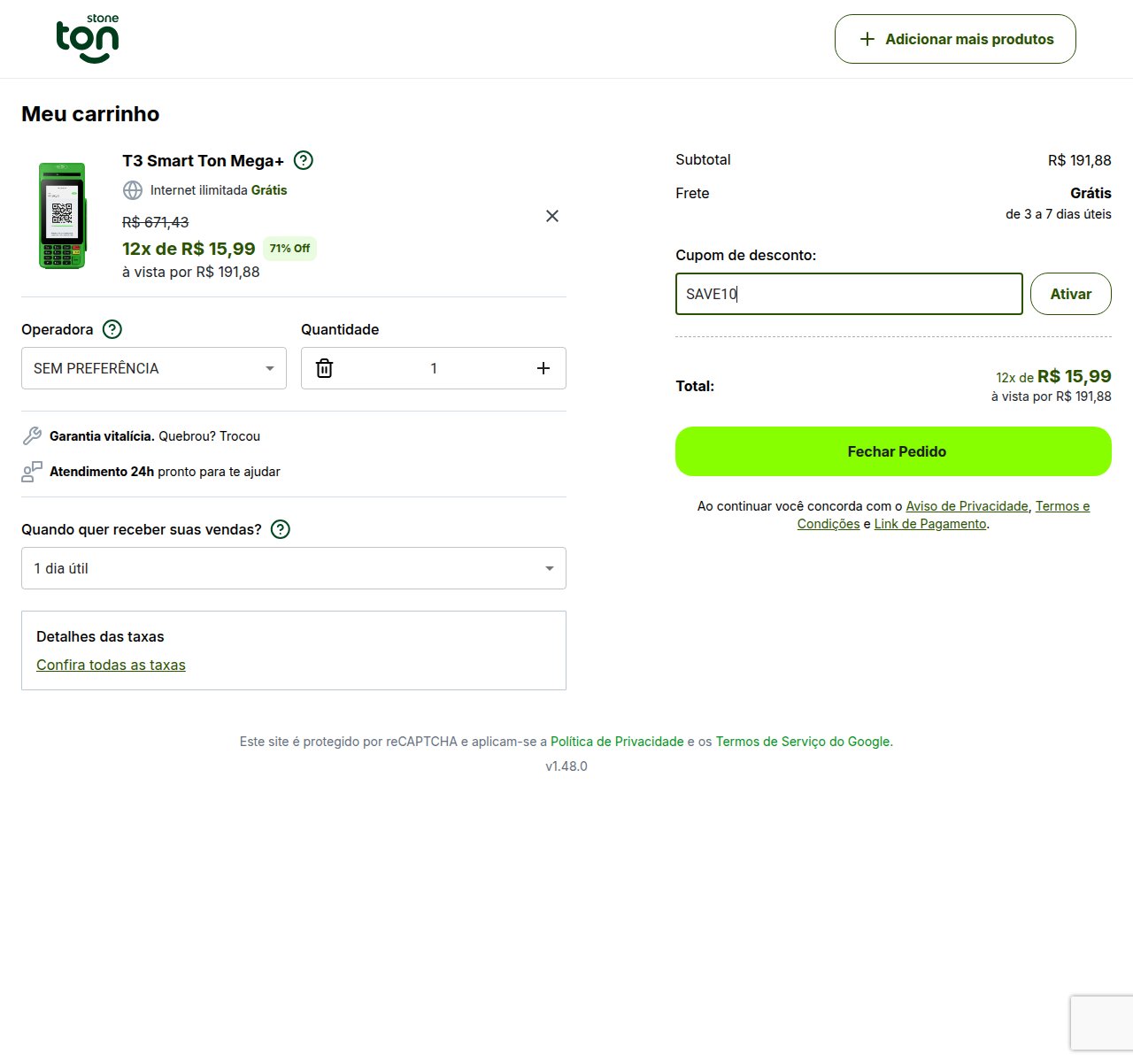 Onde inserir o código de desconto no site da Ton