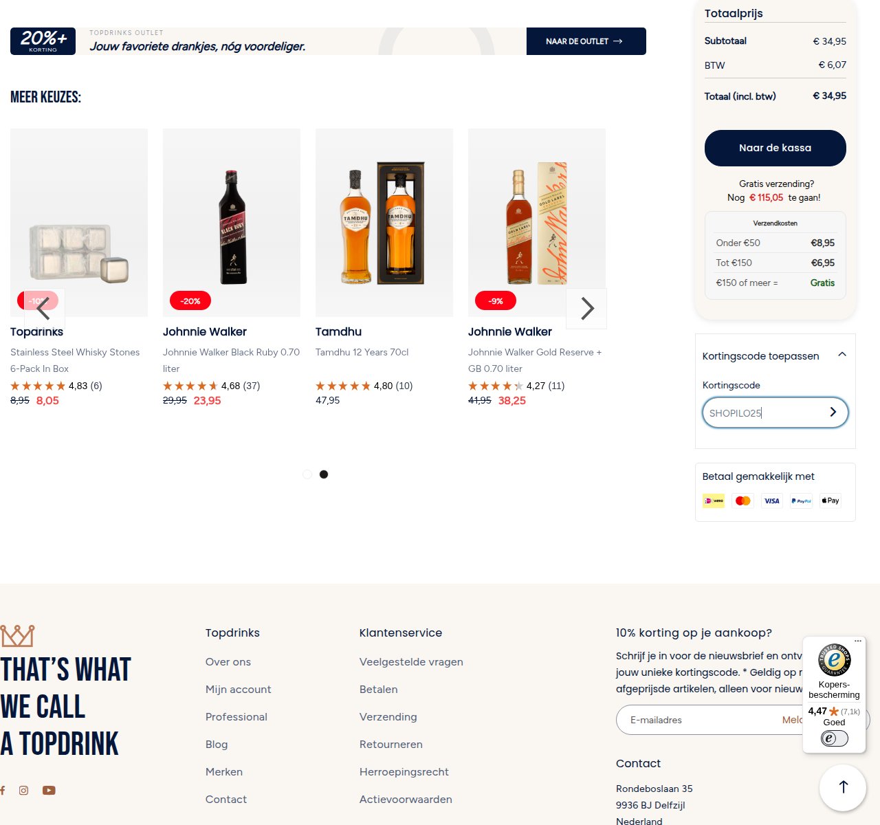 Waar je de kortingscode invoert op de Topdrinks-website