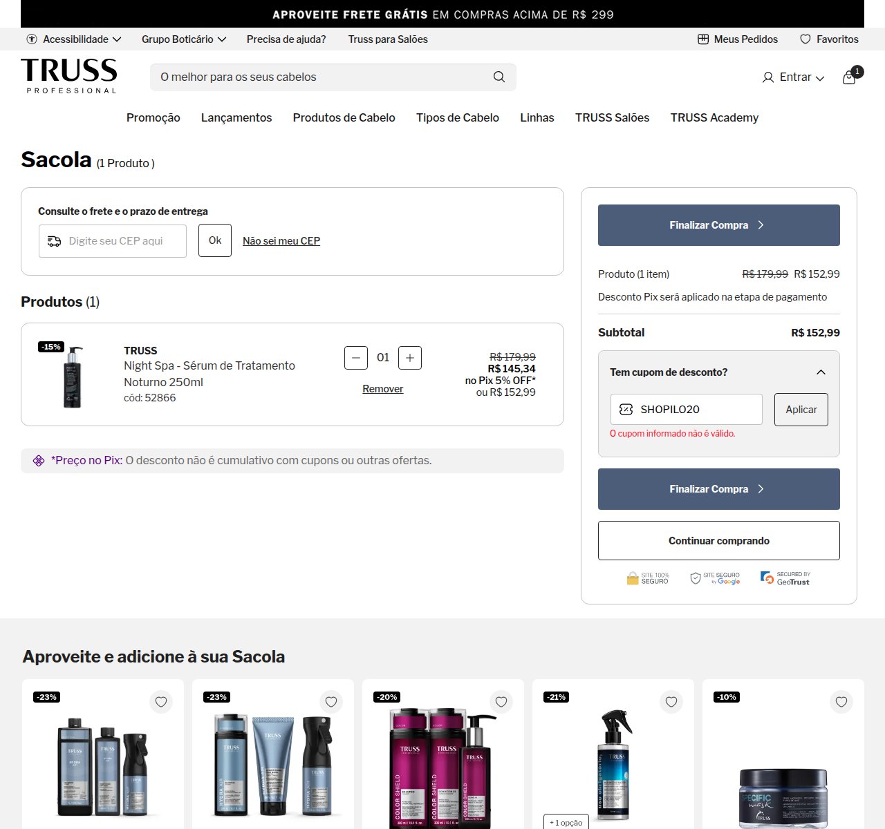 Onde inserir o código de desconto no site da Truss