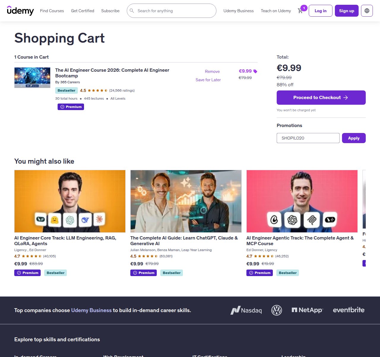 Where to enter the discount code on the Udemy website