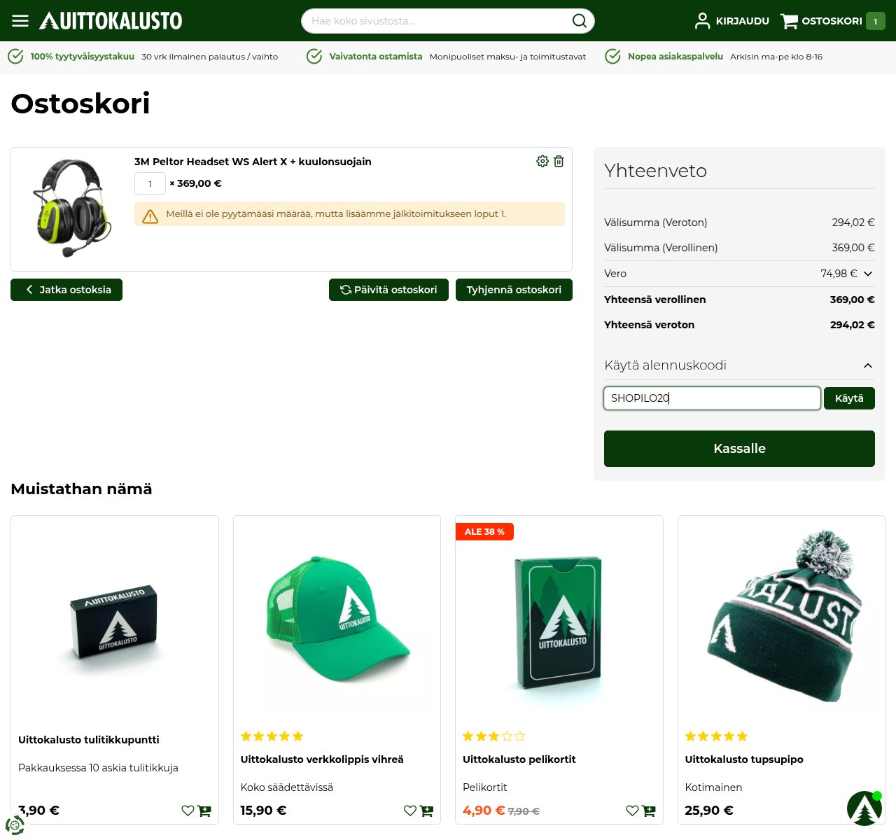 Mihin alennuskoodi syötetään Uittokalusto-sivustolla