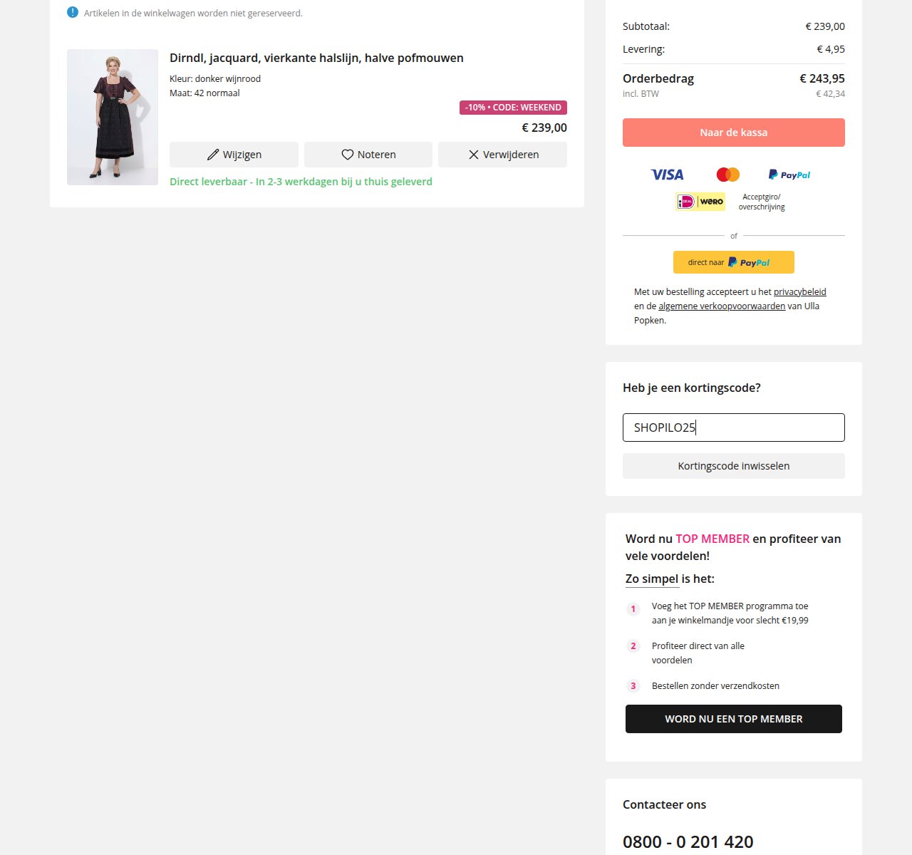 Waar je de kortingscode invoert op de Ulla Popken-website