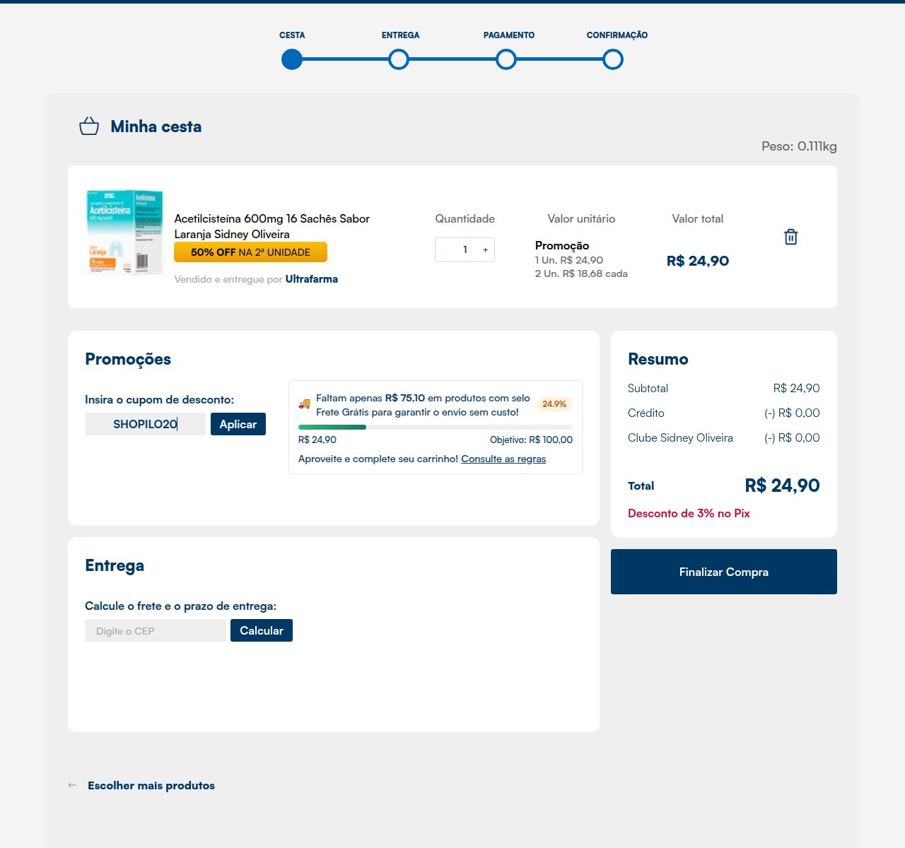 Onde inserir o código de desconto no site da Ultrafarma