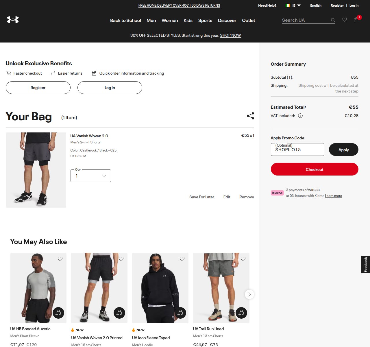 Where to enter the discount code on the Under Armour website