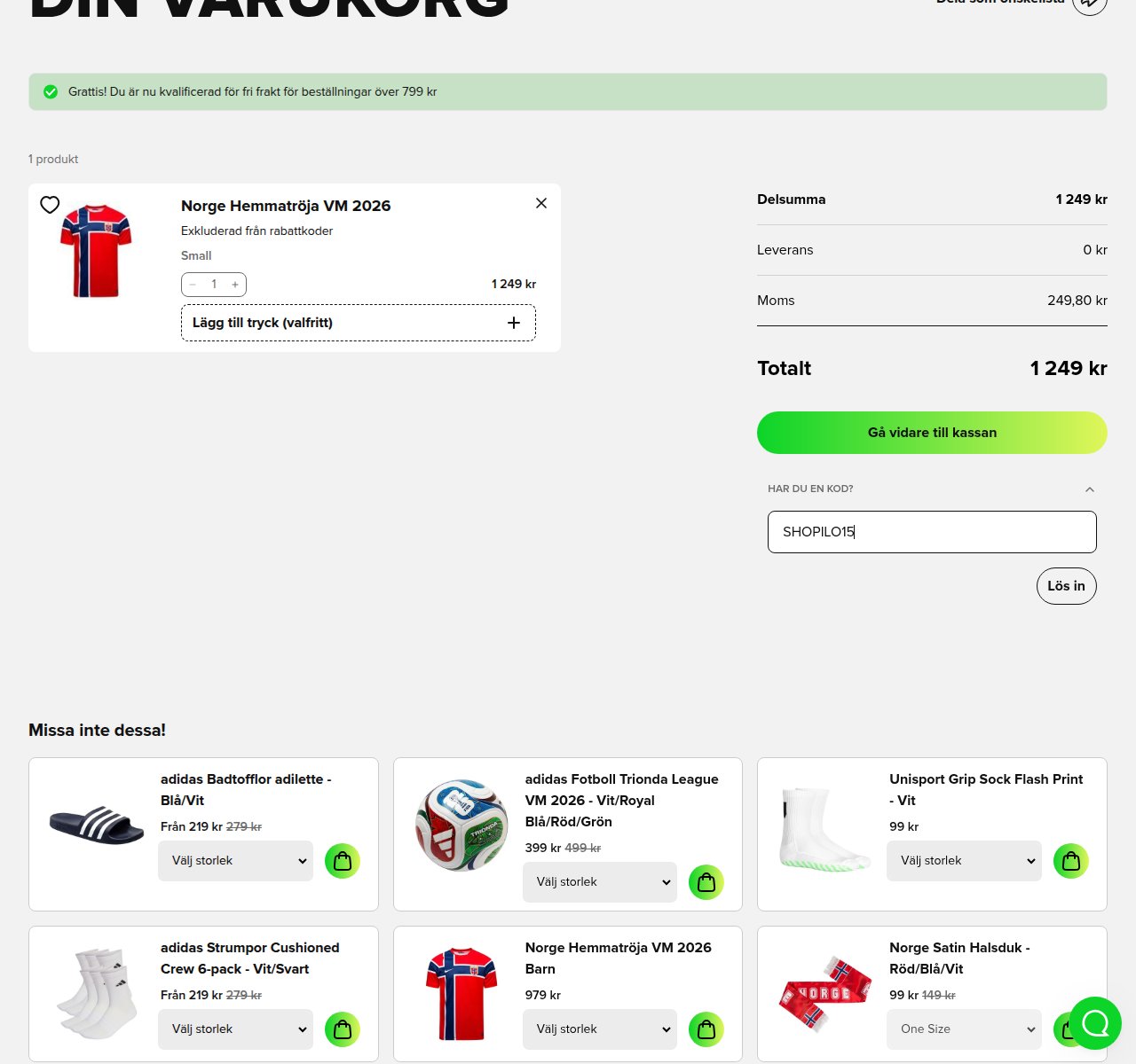 Var du anger rabattkoden på Unisports webbplats