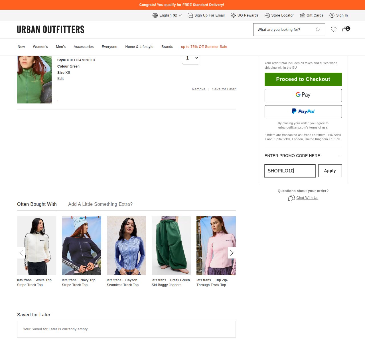Mihin alennuskoodi syötetään Urban Outfitters-sivustolla