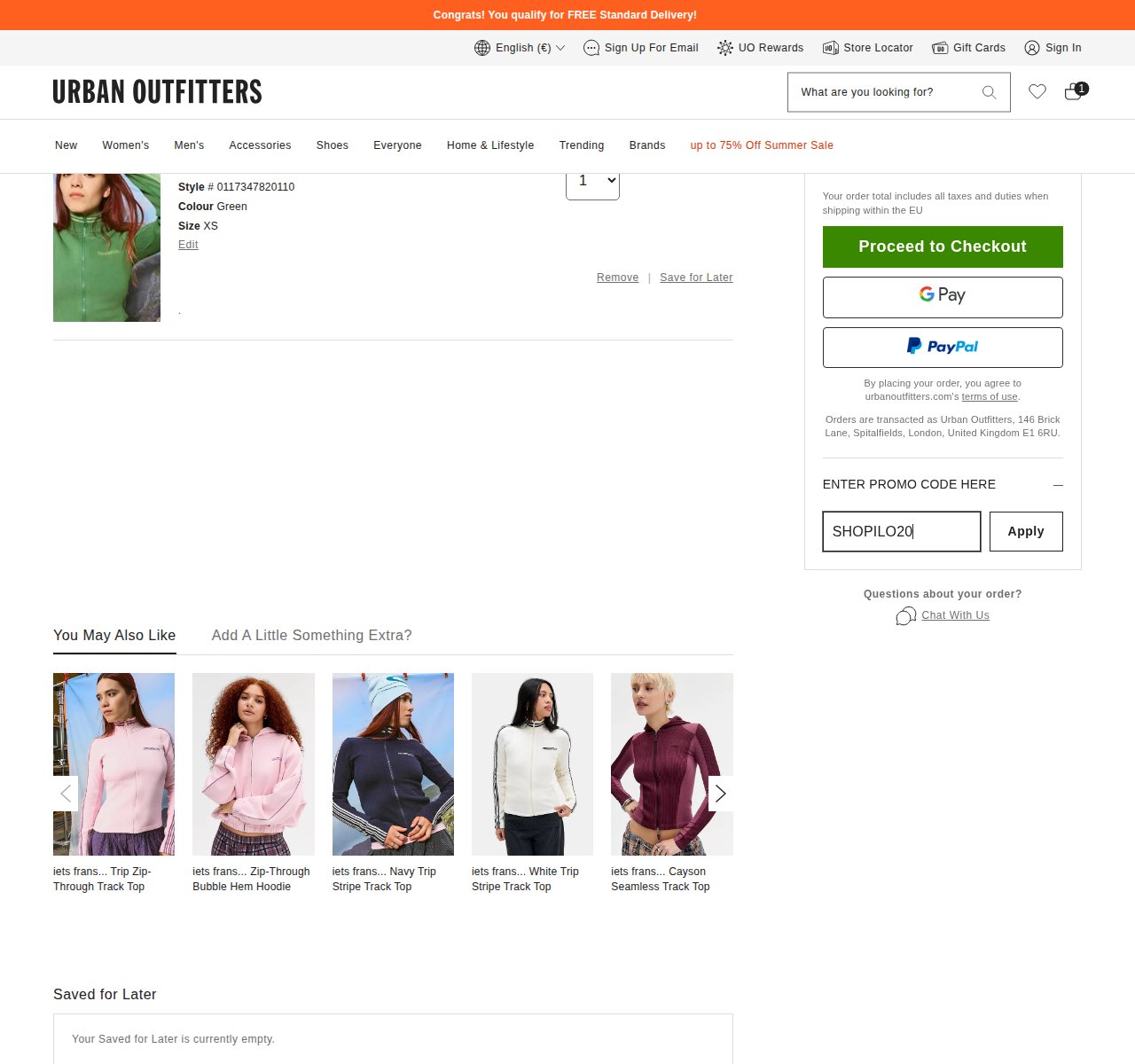 Waar je de kortingscode invoert op de Urban Outfitters-website