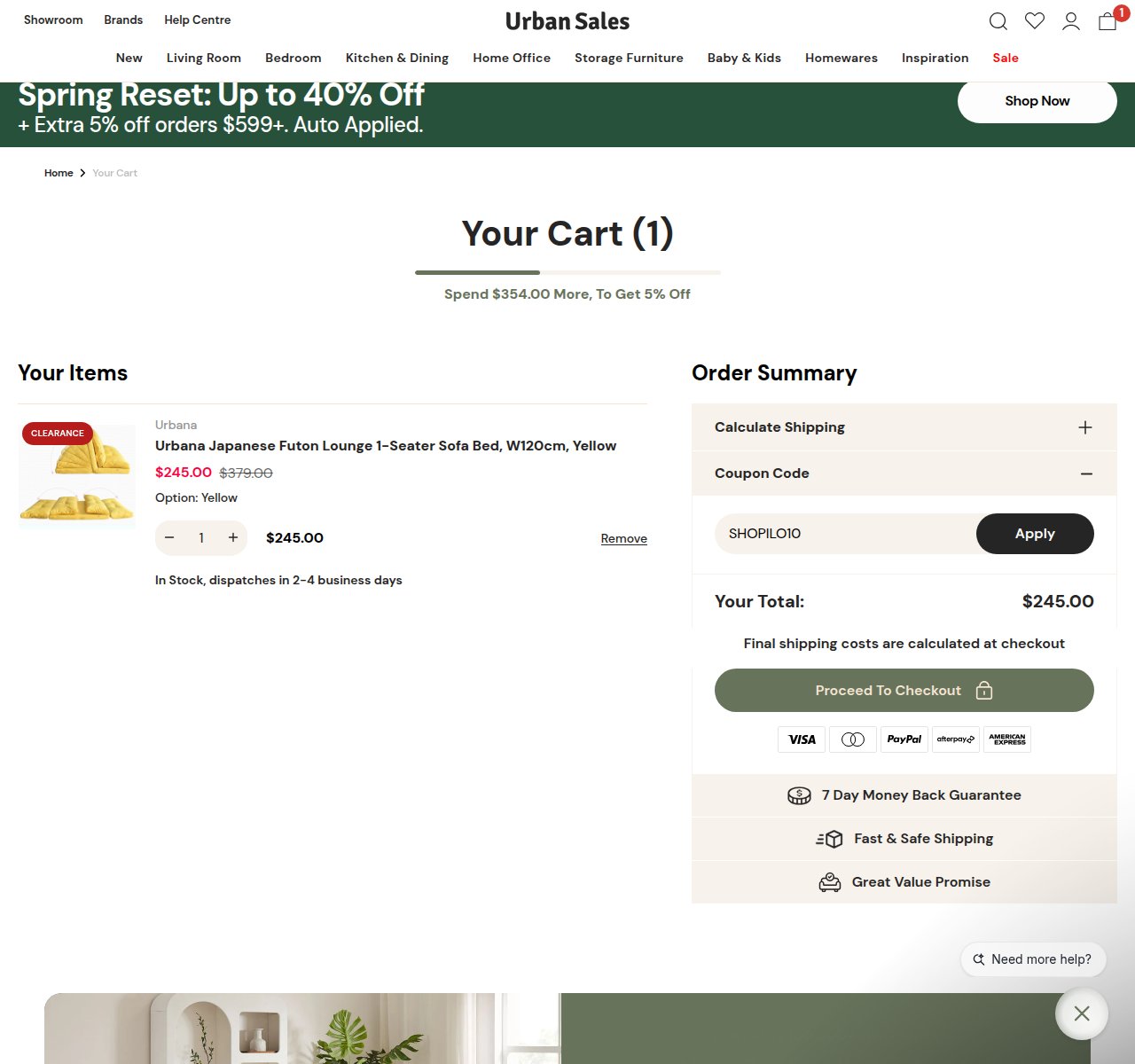 Where to enter the discount code on the Urban Sales website