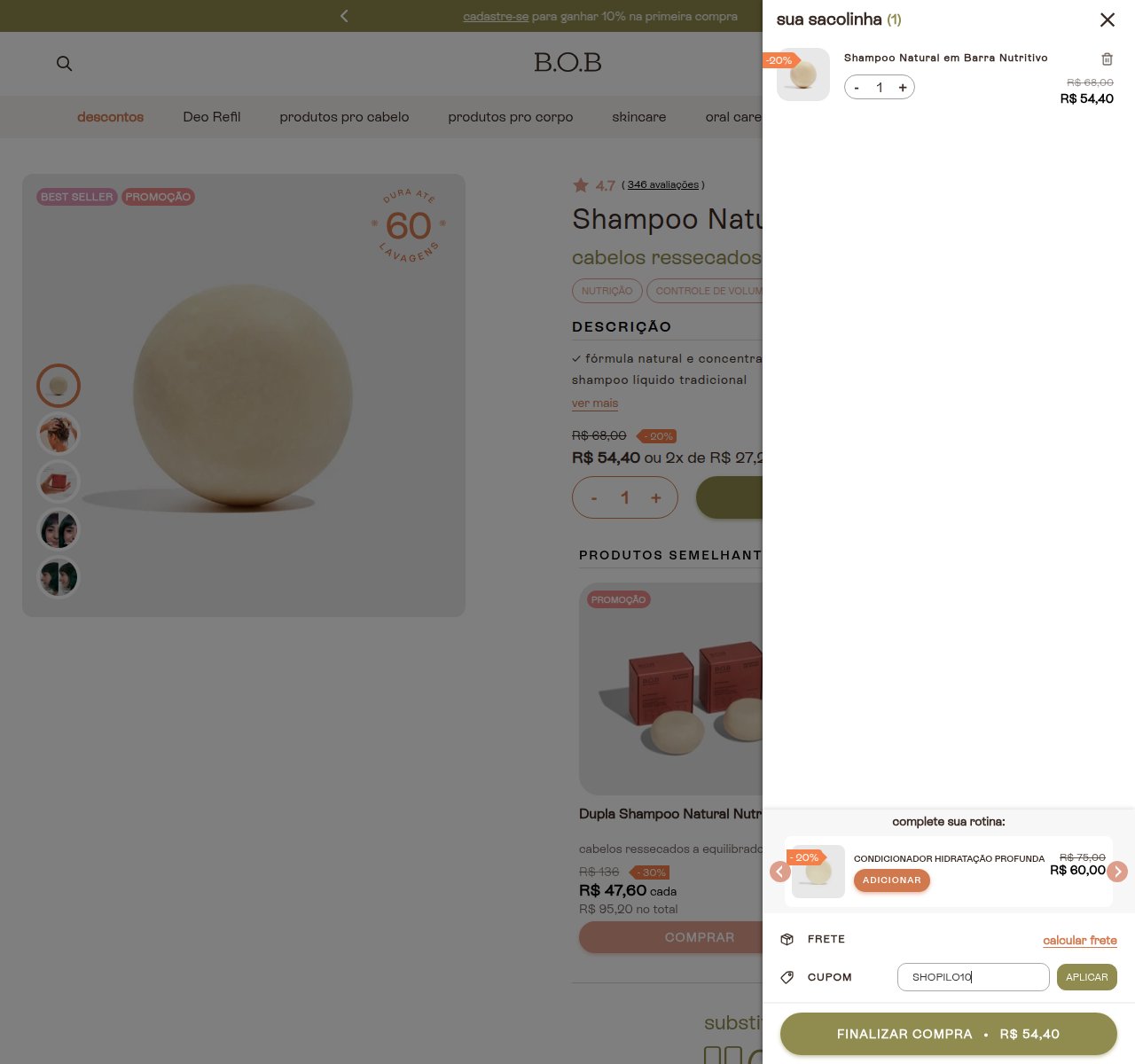Onde inserir o código de desconto no site da B.O.B