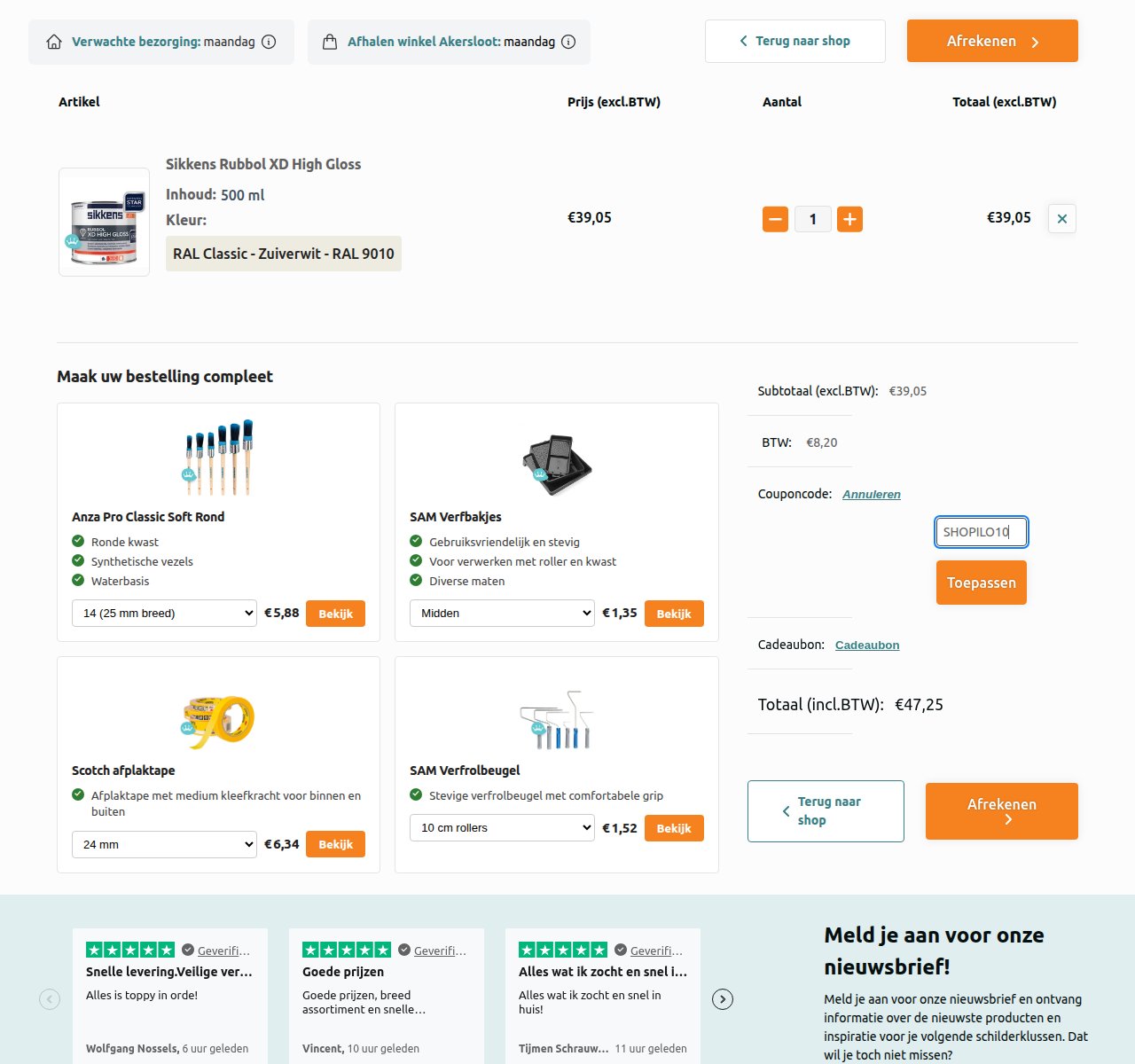 Waar je de kortingscode invoert op de Verf.nl-website