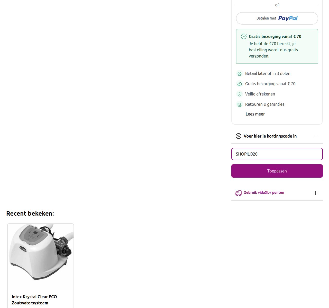 Waar je de kortingscode invoert op de vidaXL-website