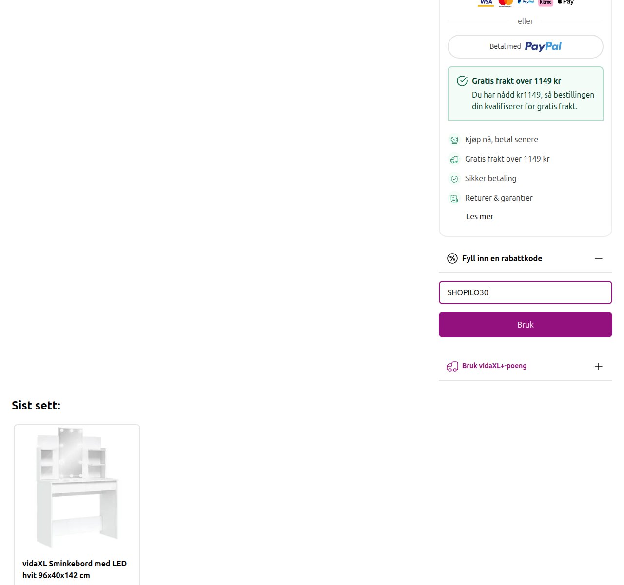 Where to enter the discount code on the vidaXL website