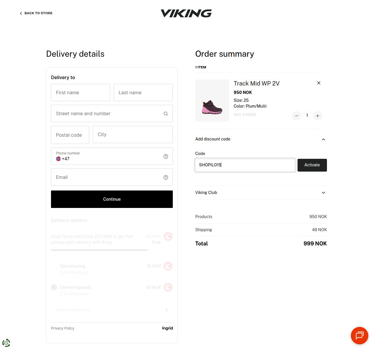 Where to enter the discount code on the Viking Footwear website