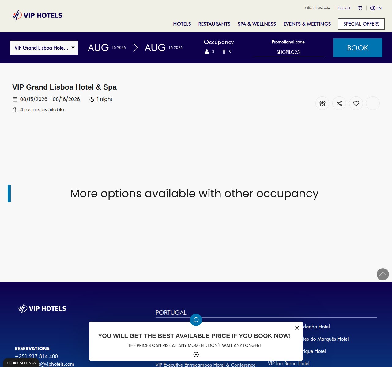 Onde inserir o código de desconto no site da VIP Hotels