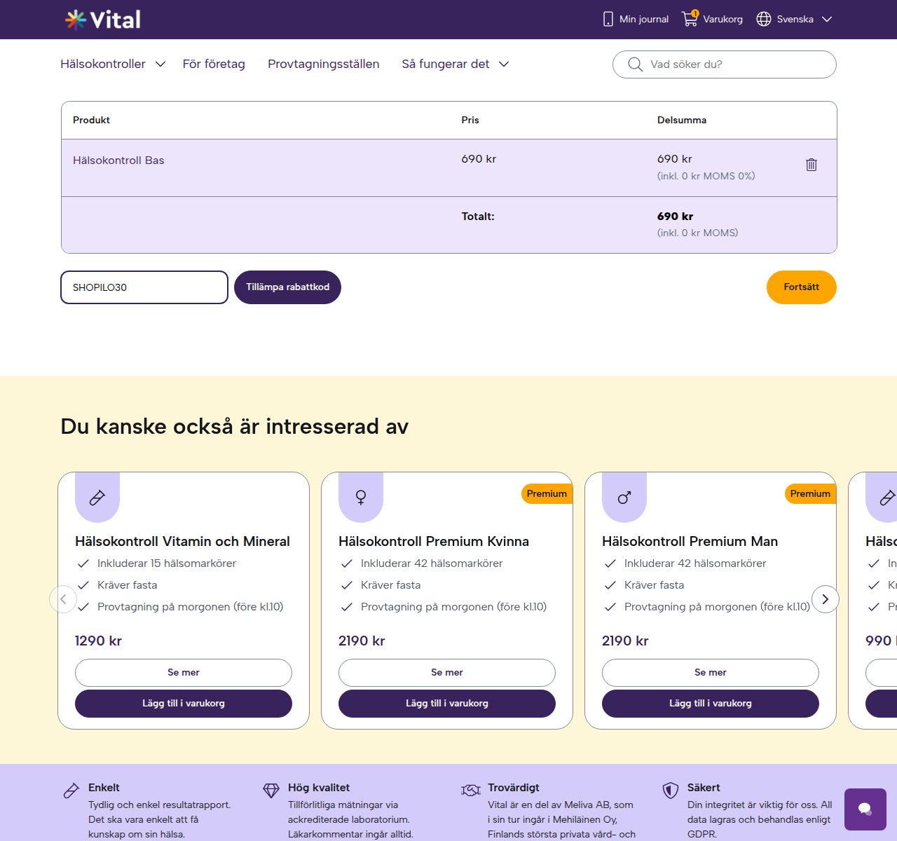 Var du anger rabattkoden på Vitals webbplats