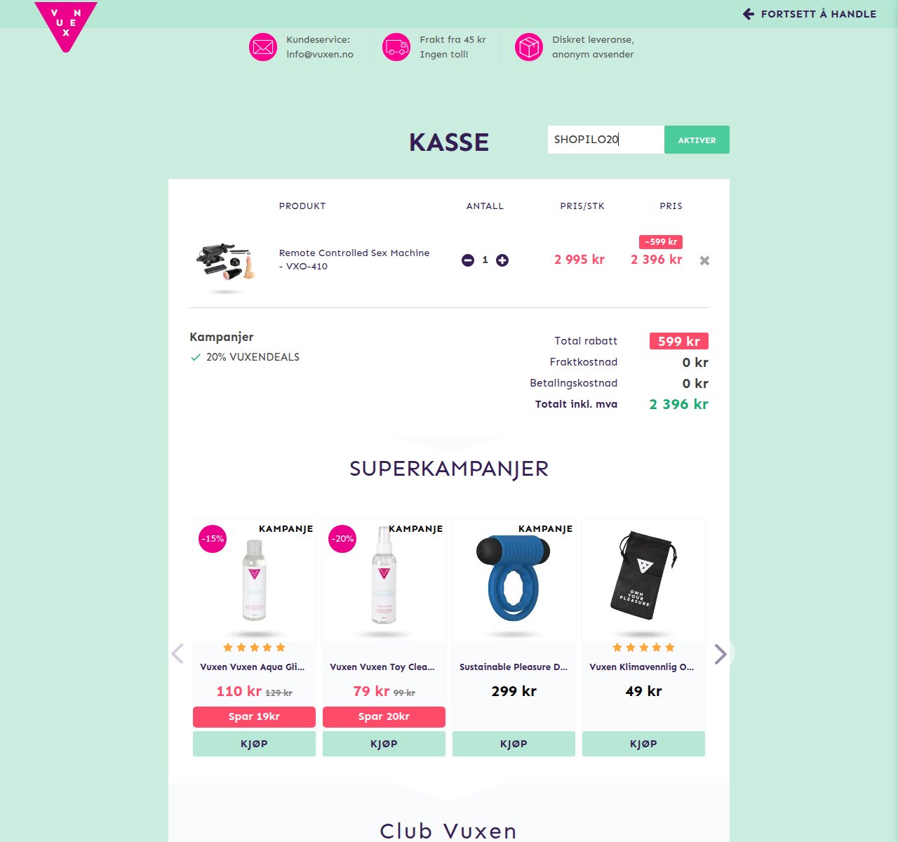 Where to enter the discount code on the Vuxen website
