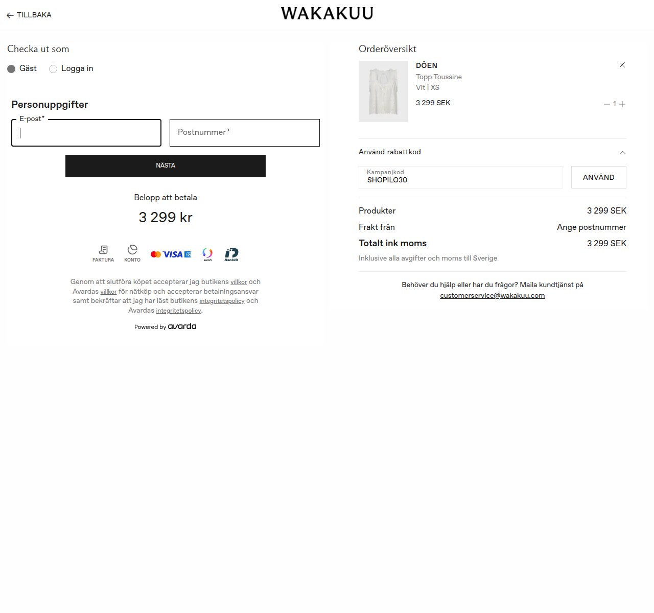 Var du anger rabattkoden på Wakakuus webbplats