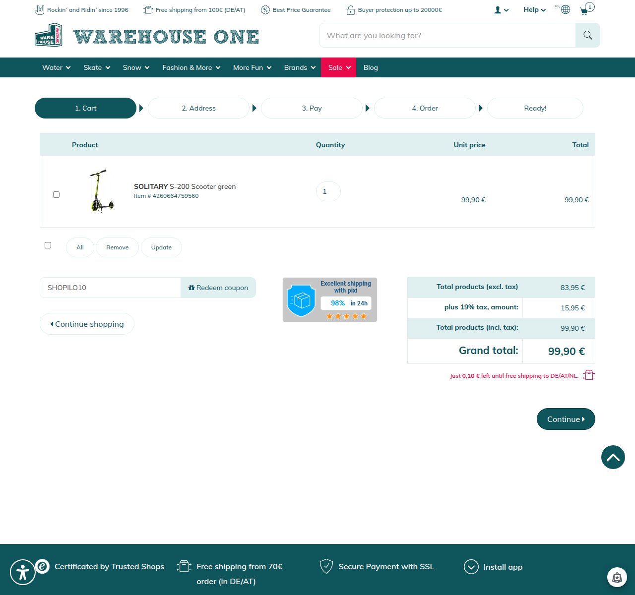Wo man den Rabattcode auf der Warehouse One-Website eingibt