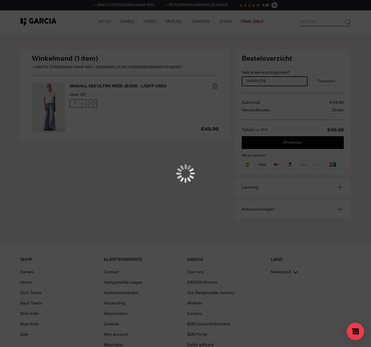 Waar je de kortingscode invoert op de Garcia-website