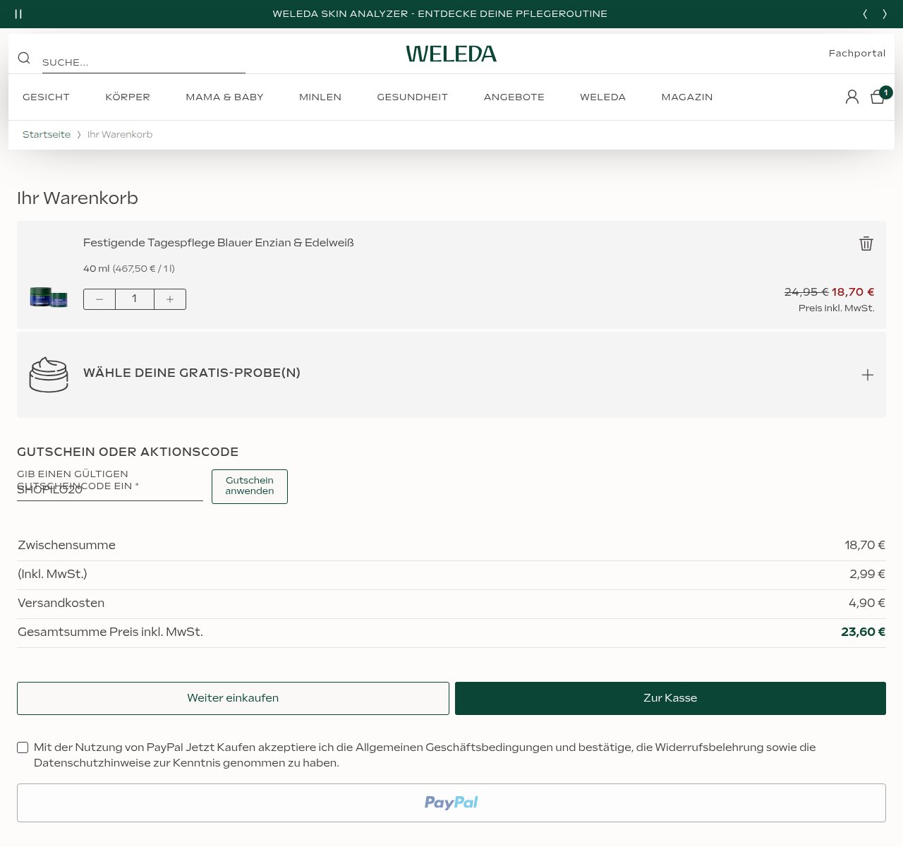 Wo man den Rabattcode auf der Weleda-Website eingibt