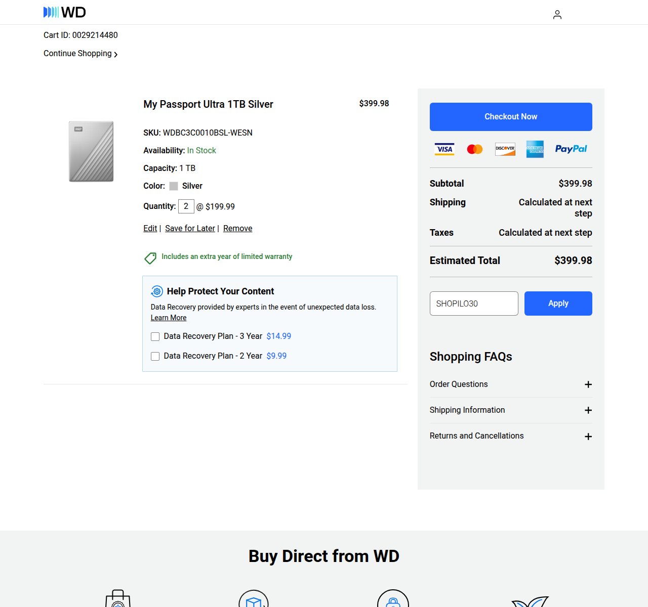 Where to enter the discount code on the Western Digital website