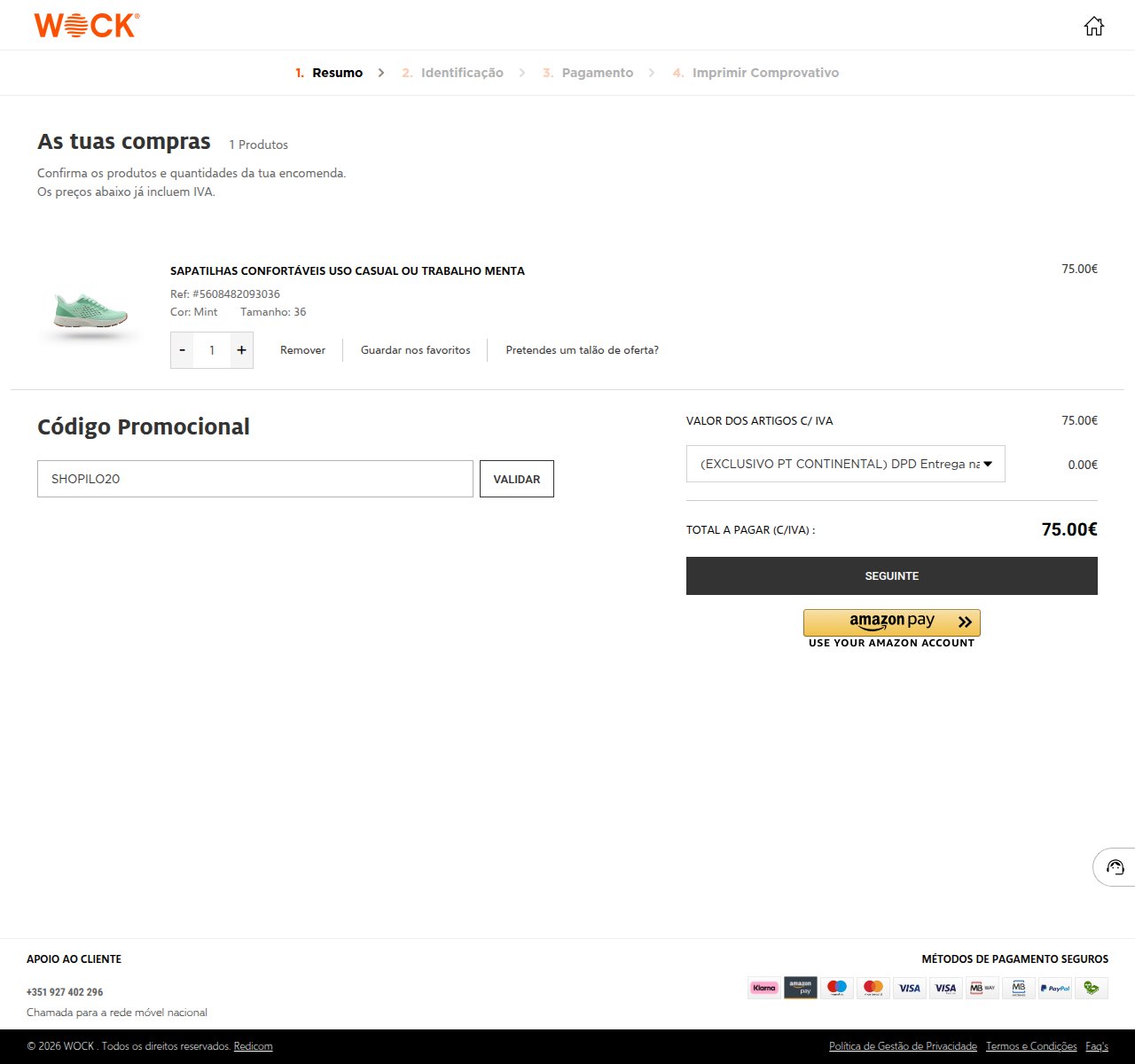 Onde inserir o código de desconto no site da WOCK