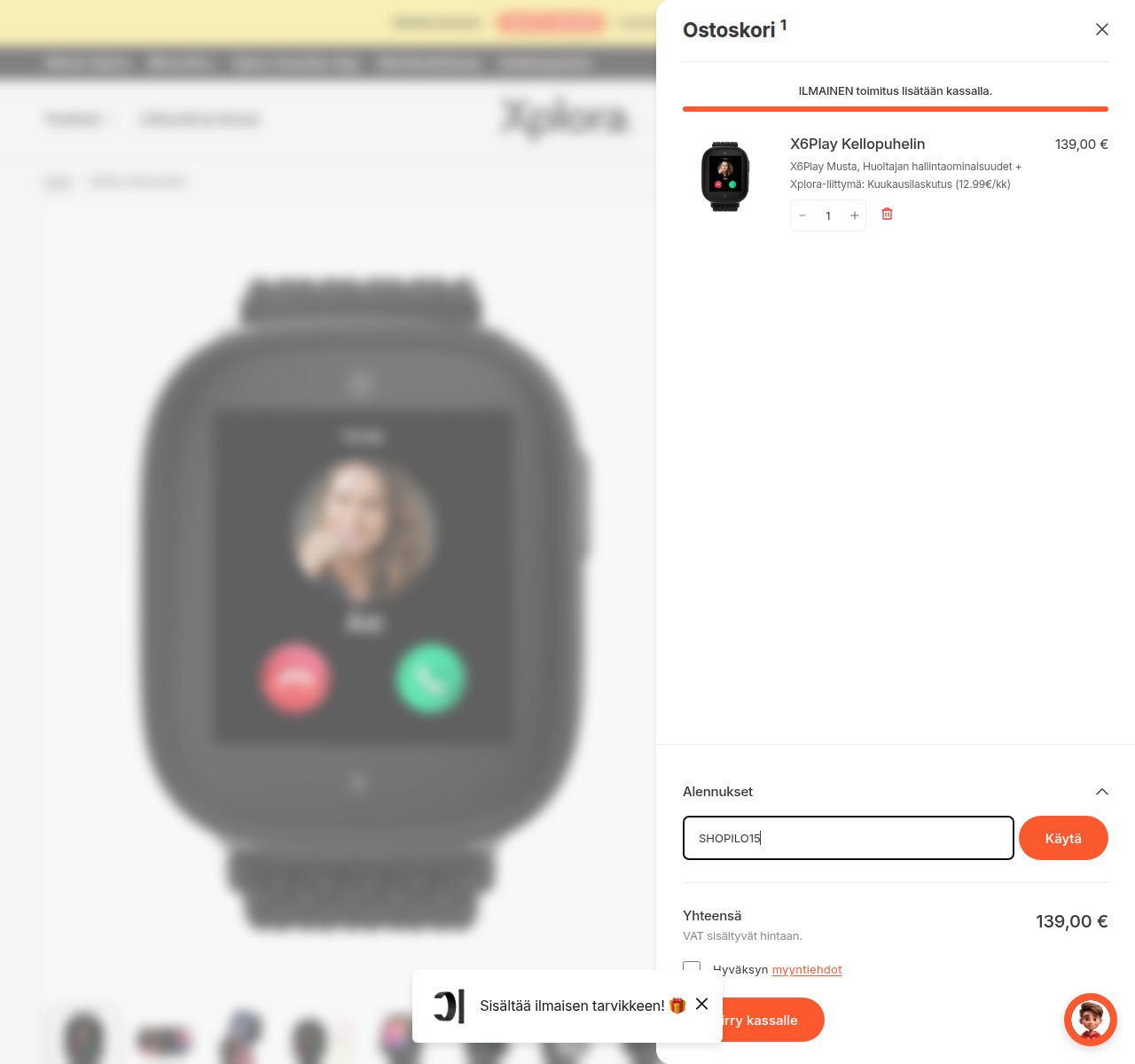 Mihin alennuskoodi syötetään Xplora-sivustolla
