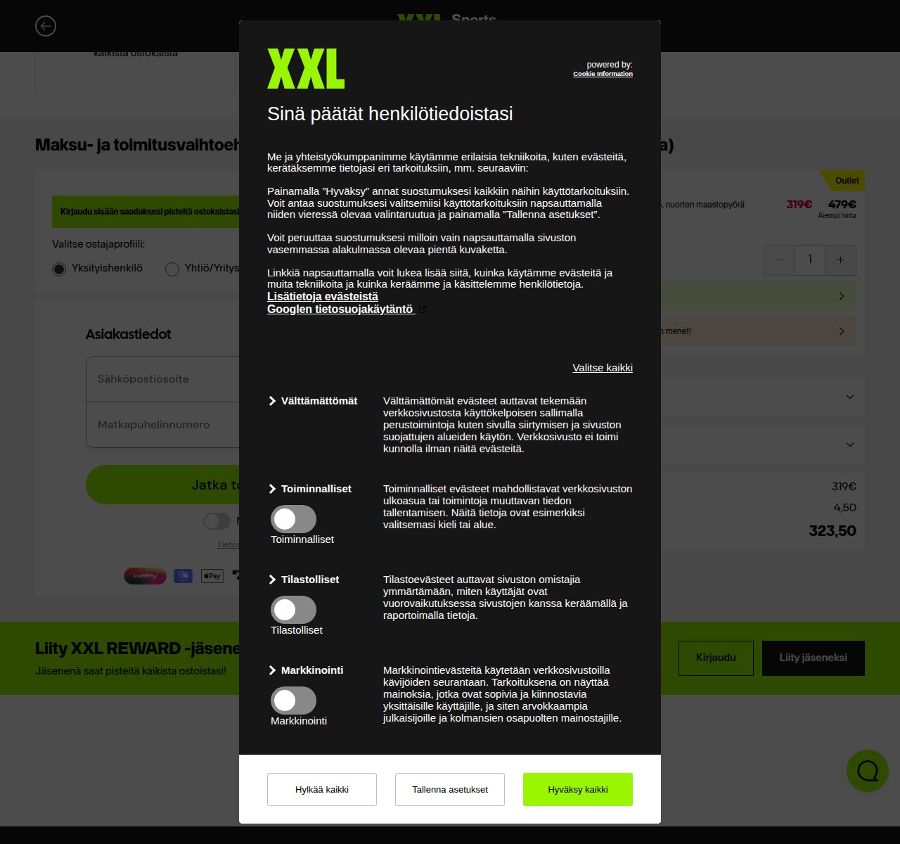 Mihin alennuskoodi syötetään XXL Sports & Outdoor-sivustolla